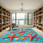 Vibrant Coastal Starfish Sea Shell Ocean Rug