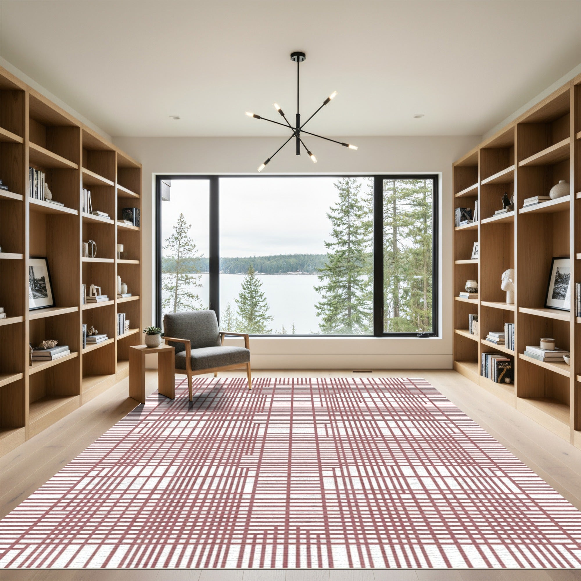 Rose Red Grid Illusion Rug