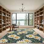 White Daisy Field Sage Green Rug