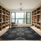 Elegant Charcoal Gold Geometric Art Deco Rug