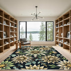 Golden Floral Bouquet Dark Botanical Rug