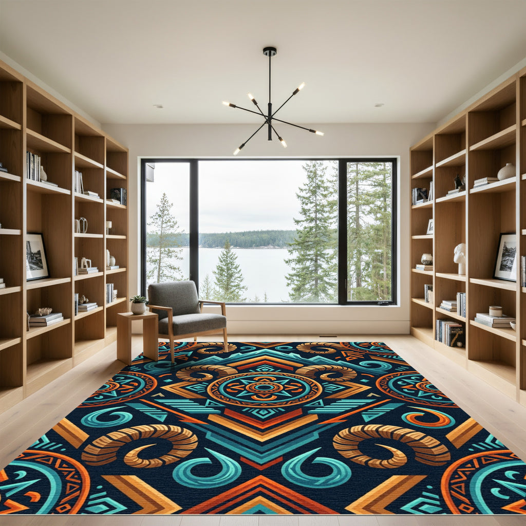 Tribal Ram Horns Geometric Sunset Rug