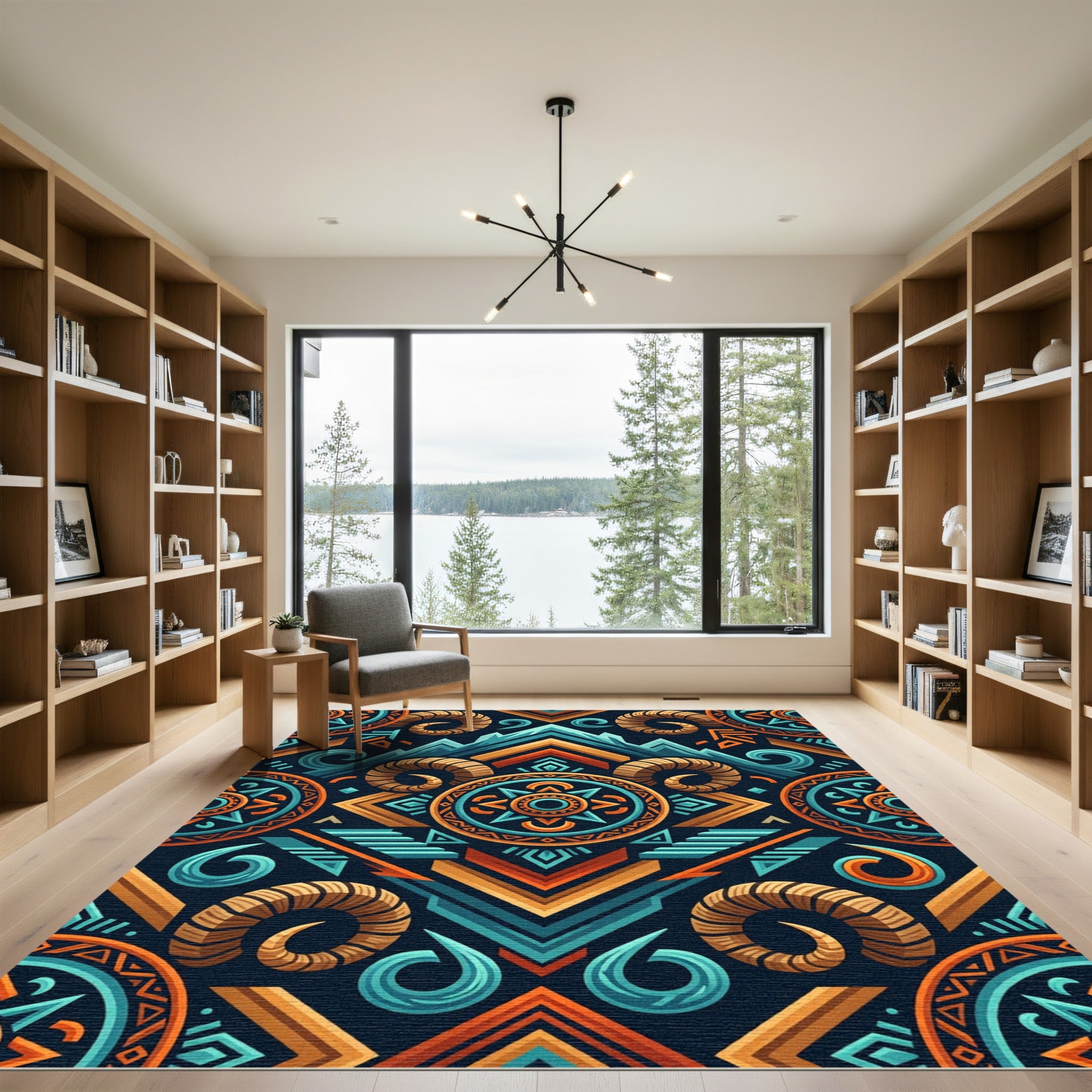 Tribal Ram Horns Geometric Sunset Rug