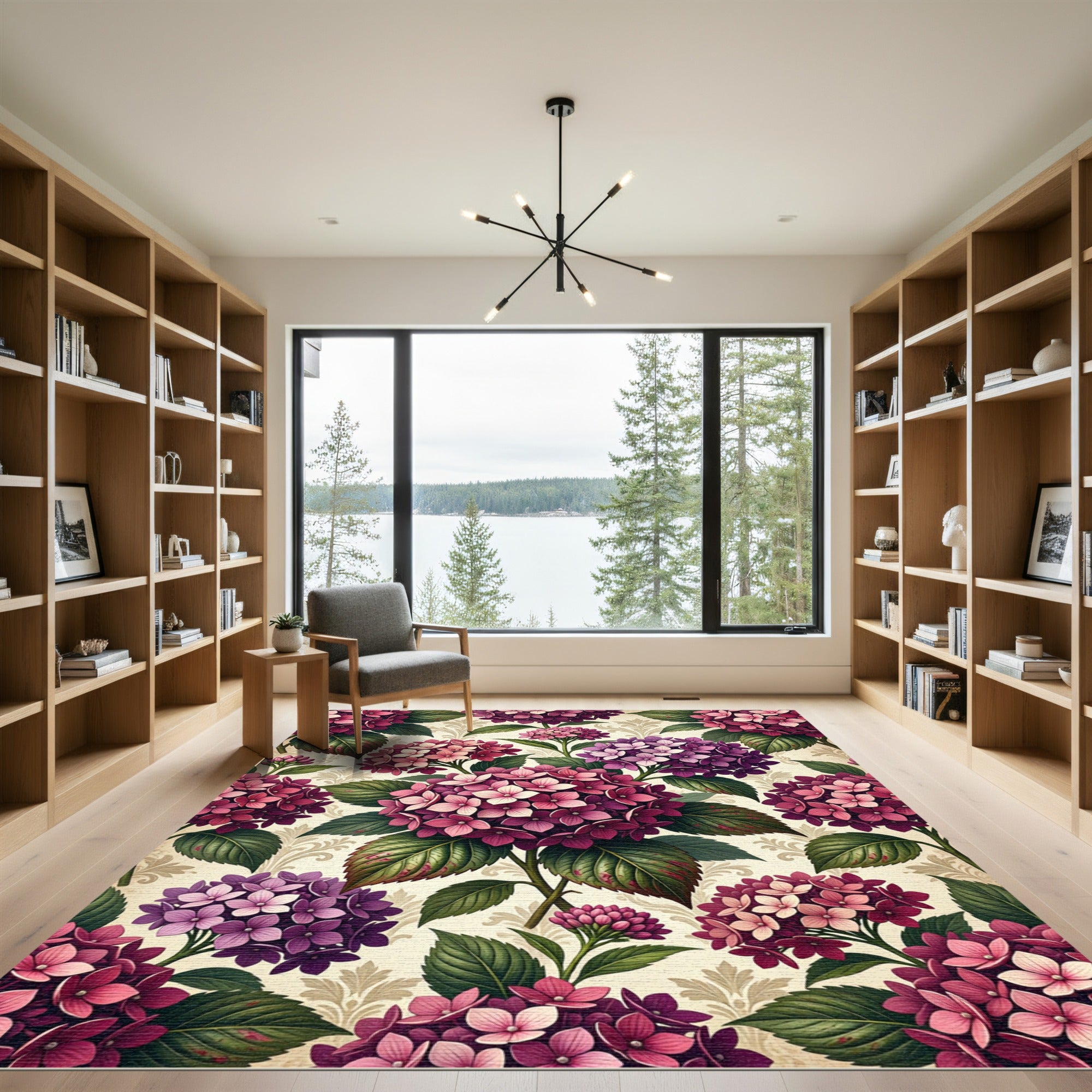 Elegant Magenta Hydrangea Floral Bouquet Rug