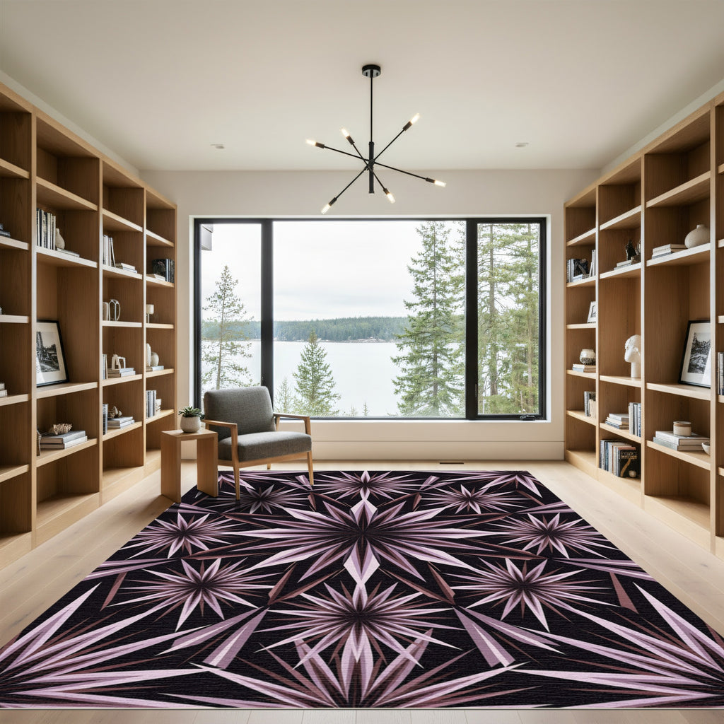 Geometric Mauve Metallic Starburst Fractal Rug