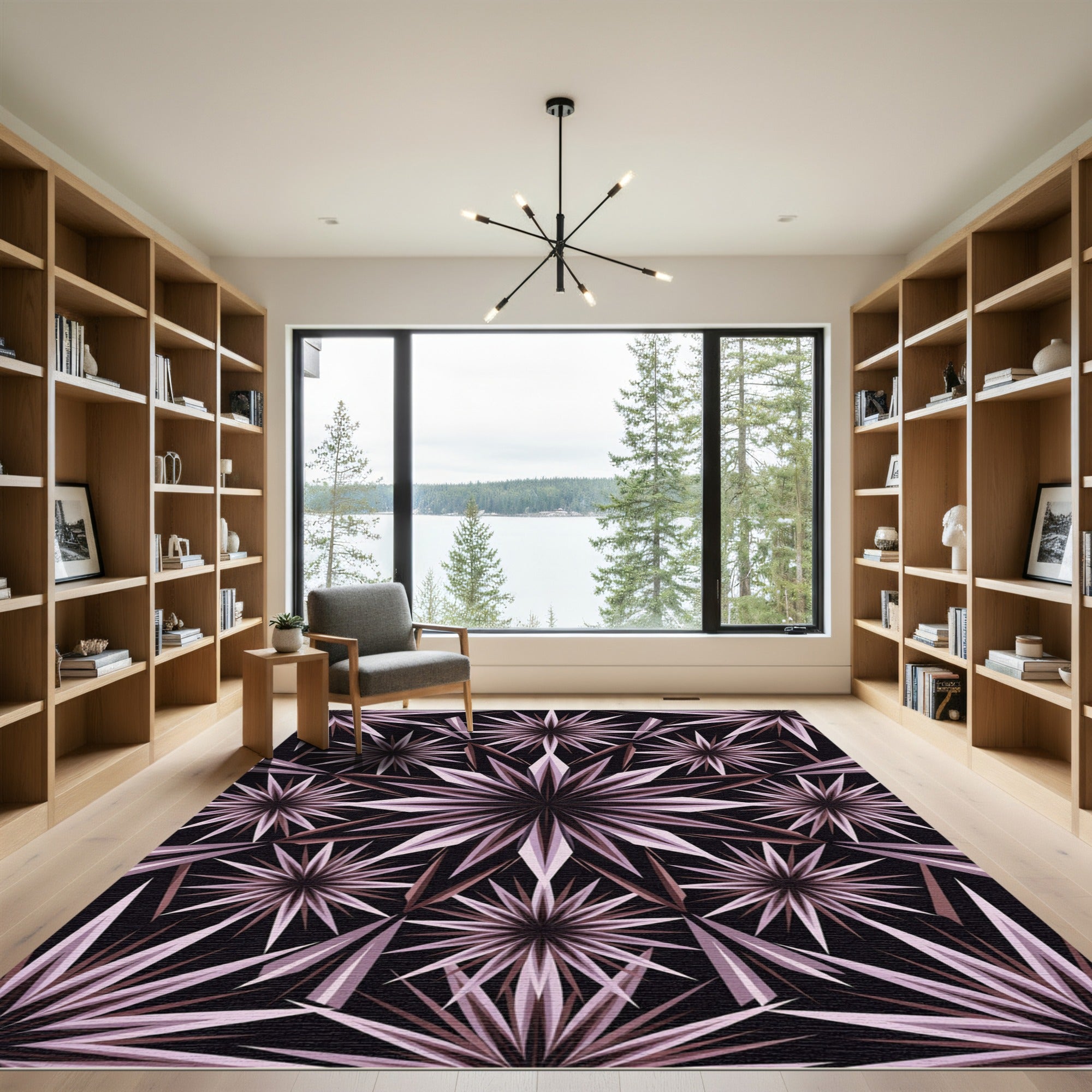 Geometric Mauve Metallic Starburst Fractal Rug