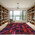 Vibrant Crimson Interlaced Geometric Linear Art Rug