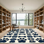 Cute Navy Canine Paw and Bone Rug
