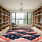 Celestial Coral Clouds and Starry Night Rug