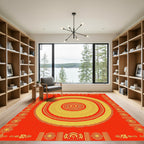 Golden Sunburst Mandala Red Rug