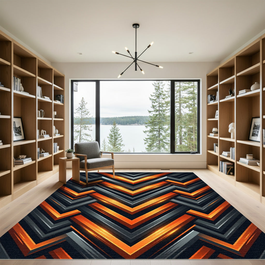 Geometric Chevron Orange and Charcoal Rug