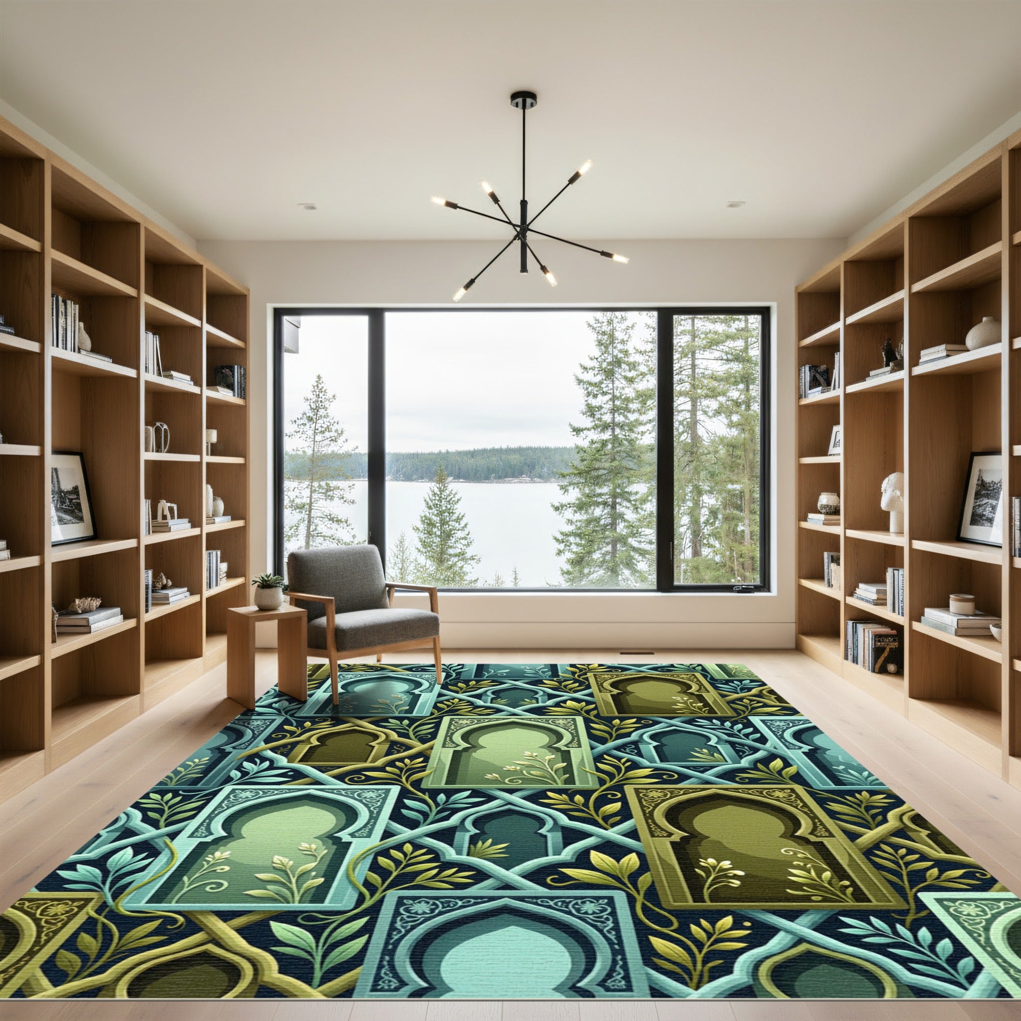 Green Teal Arched Window Foliage Rug