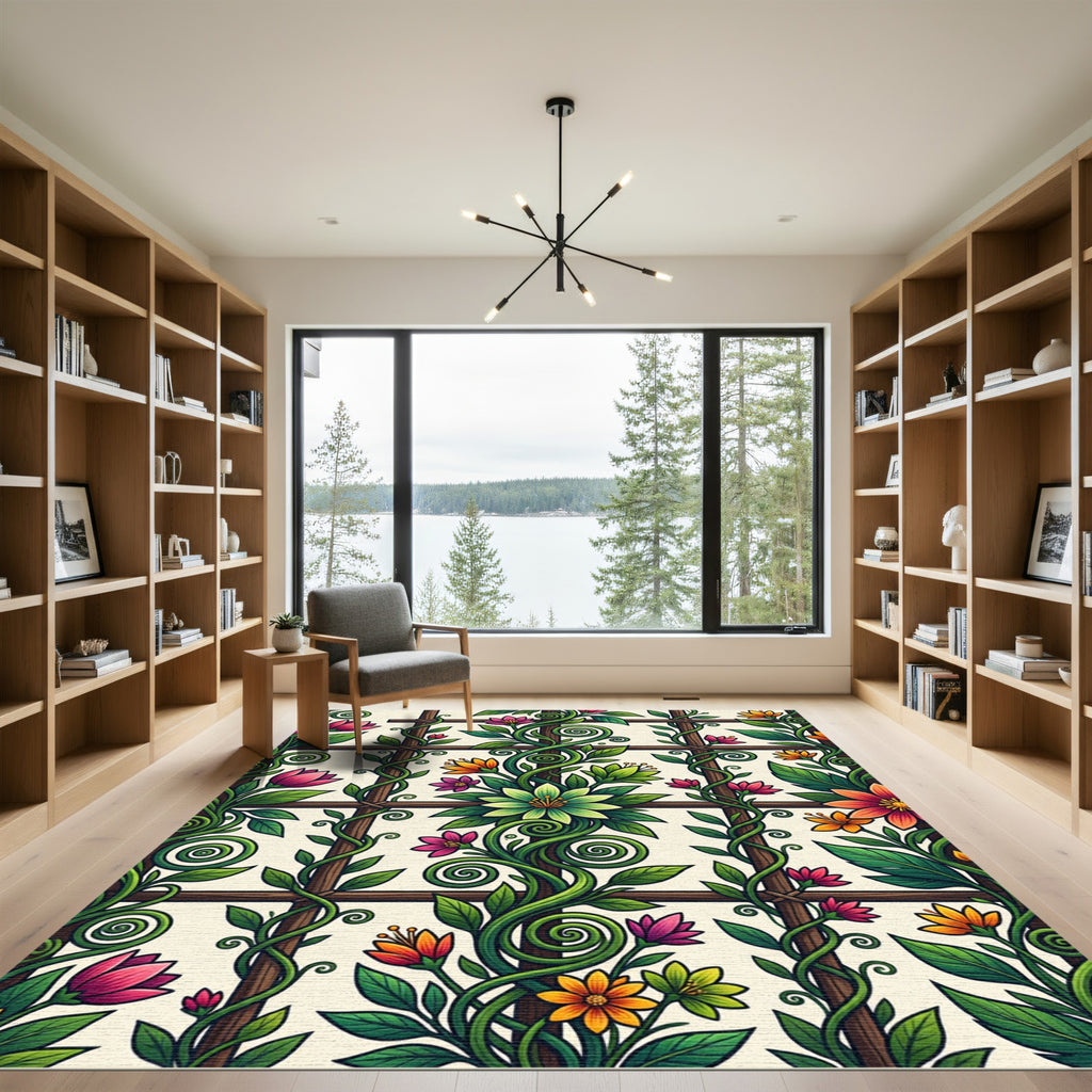 Vibrant Trellis Floral Climbing Vine Rug
