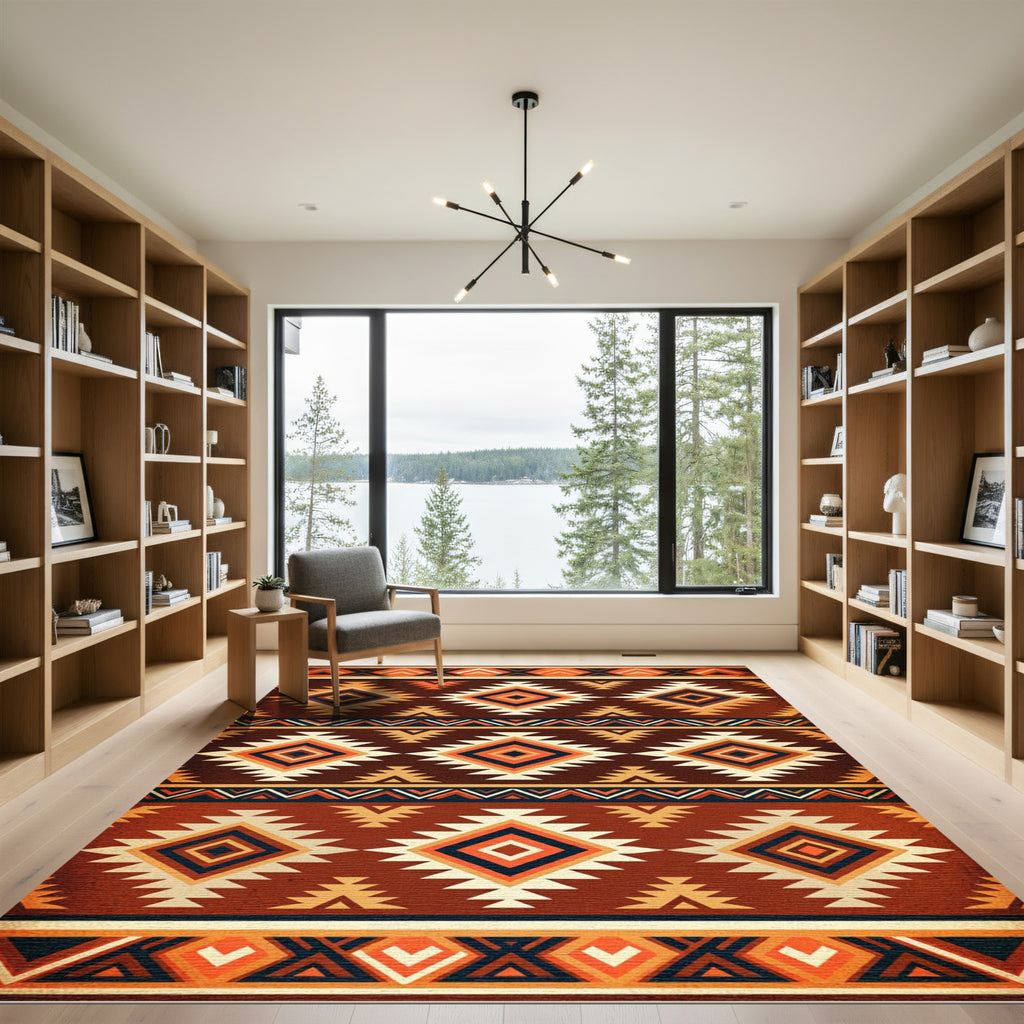 Rustic Terracotta Geometric Diamond Aztec Rug