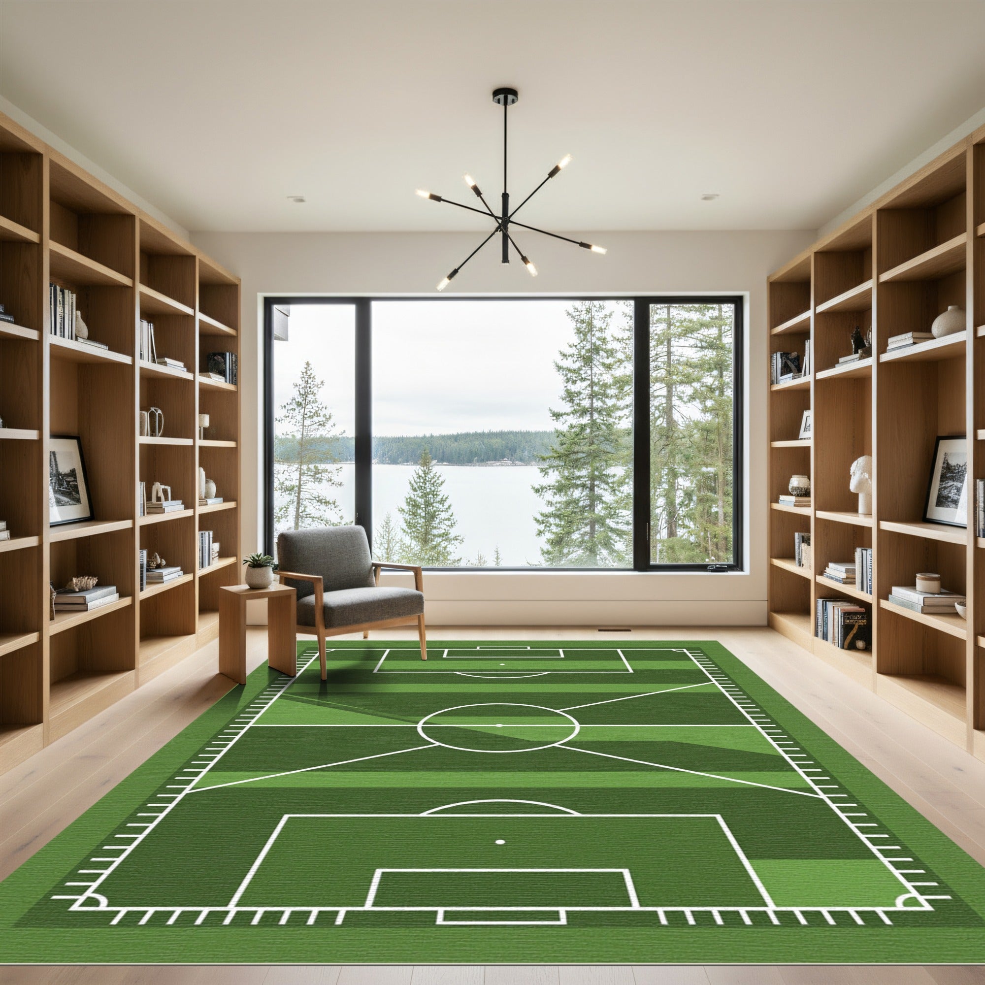 Modern Minimalist Green Soccer Field Pitch Rug