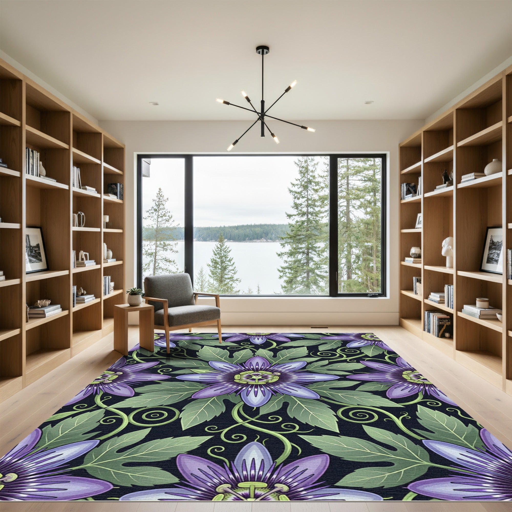 Elegant Purple Passion Flower Botanical Rug