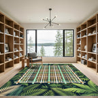 Tropical Bamboo Grid with Lush Leaves Rug