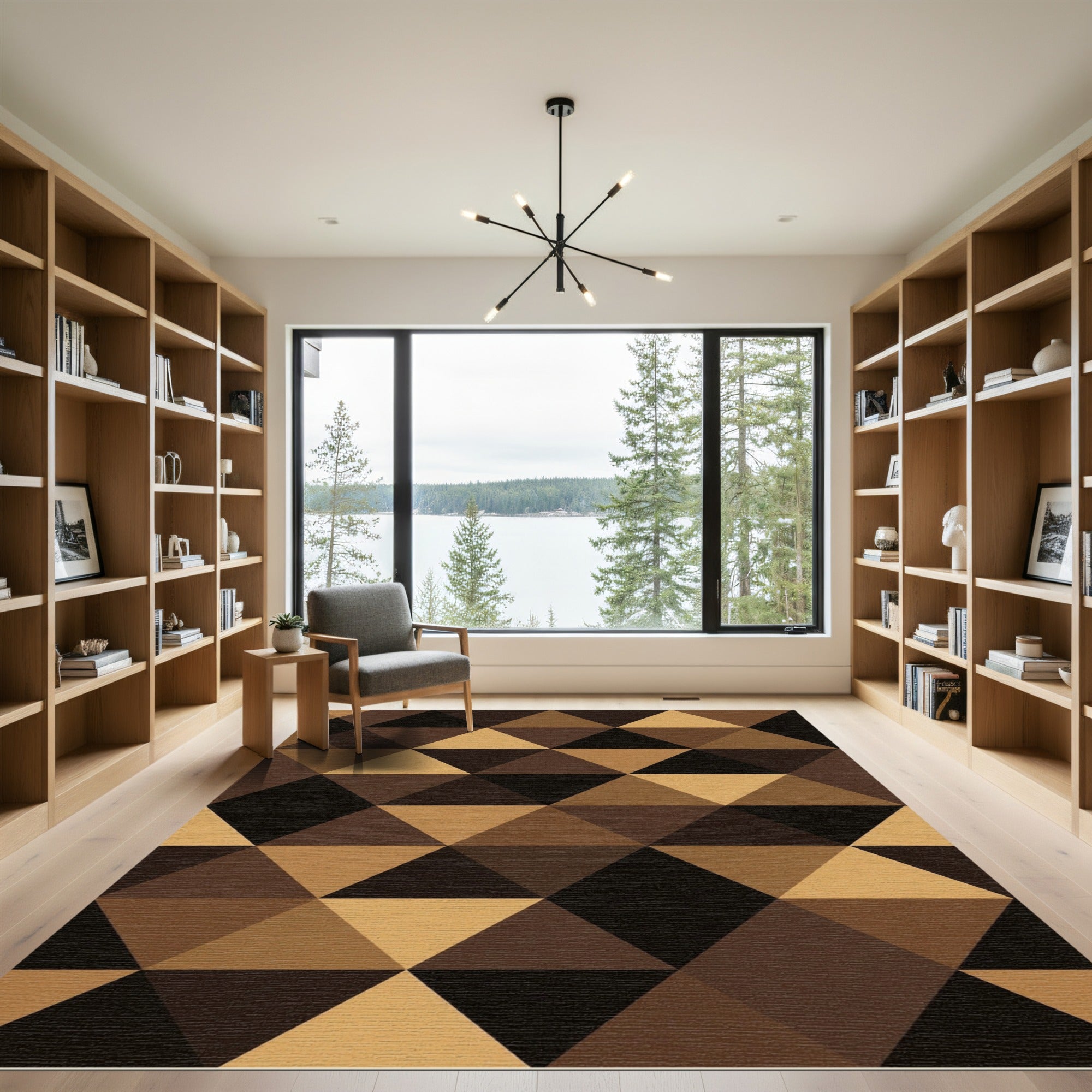 Modern Brown Geometric Triangle Rug