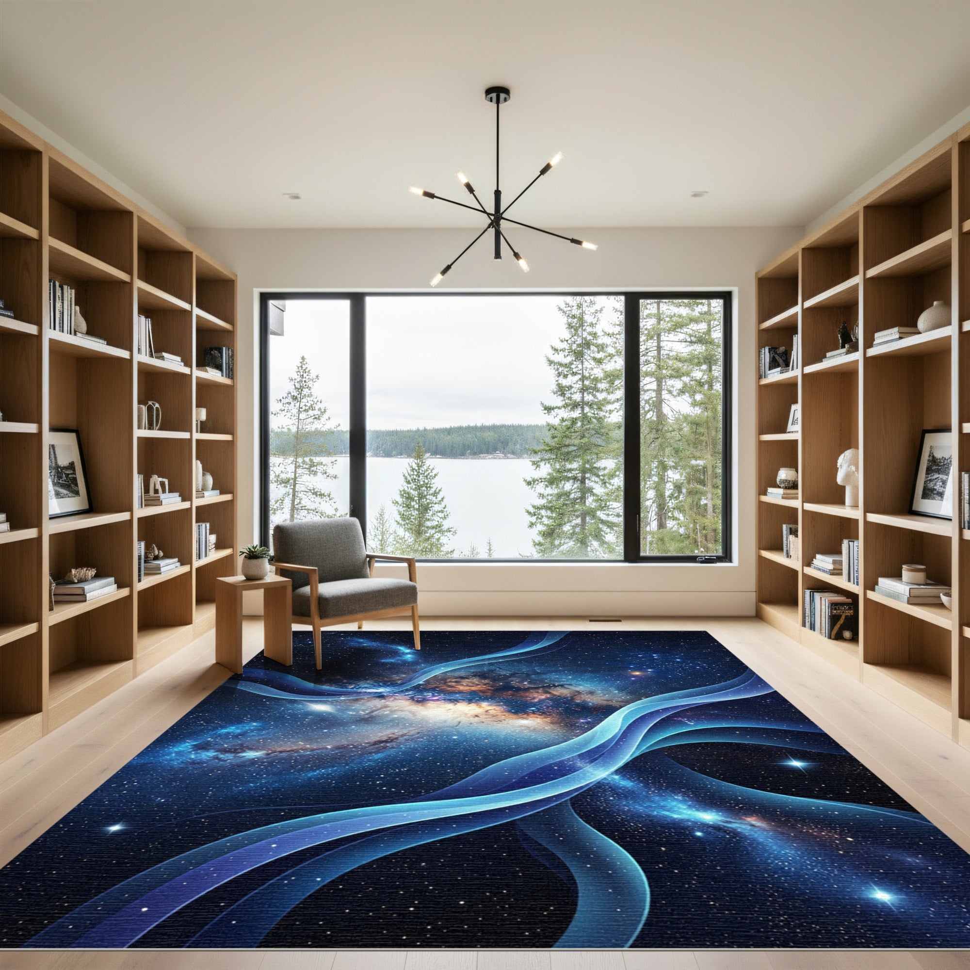 Cosmic Blue Galaxy Nebula Swirl Rug