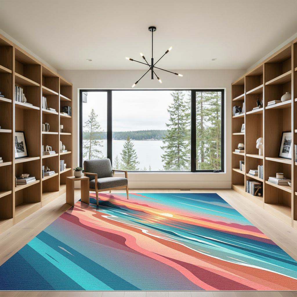 Abstract Sunset Shore Gradient Wave Rug