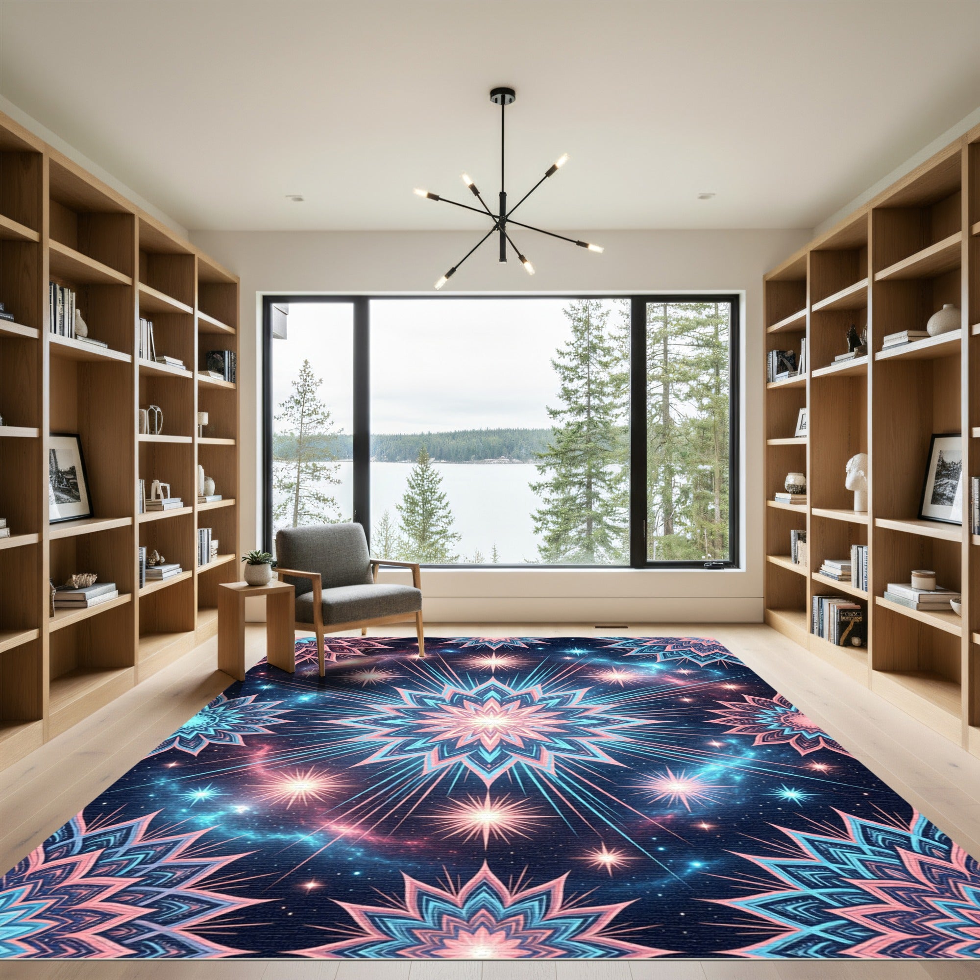 Cosmic Neon Floral Celestial Starry Mandala Rug