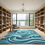 Abstract Teal Ocean Tidal Wave Art Rug
