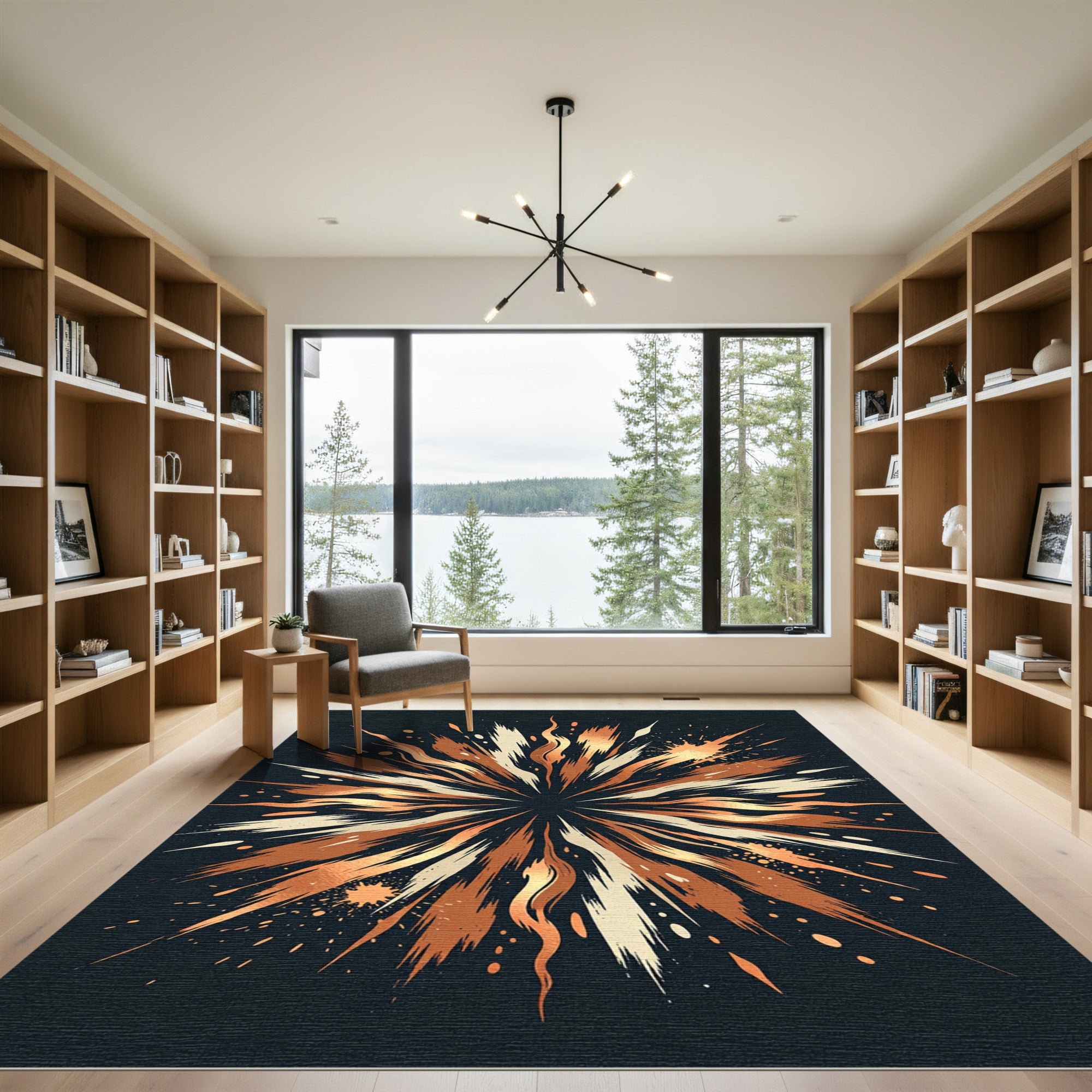 Bronze Splatter Burst Sunburst Rug