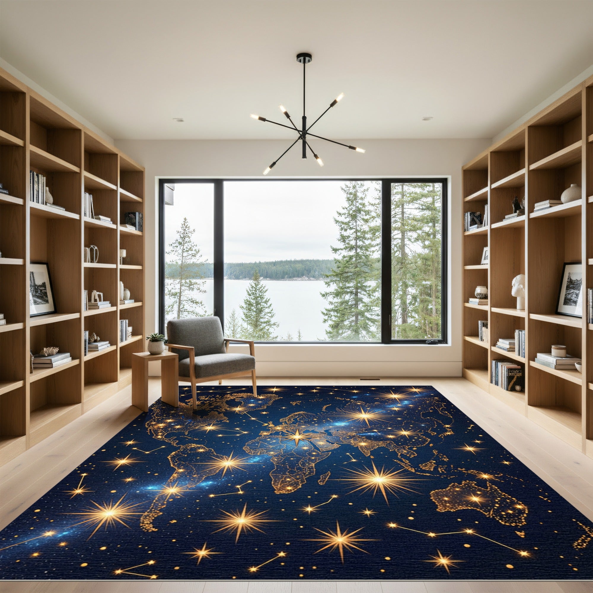 Celestial Gold Constellation World Map Rug