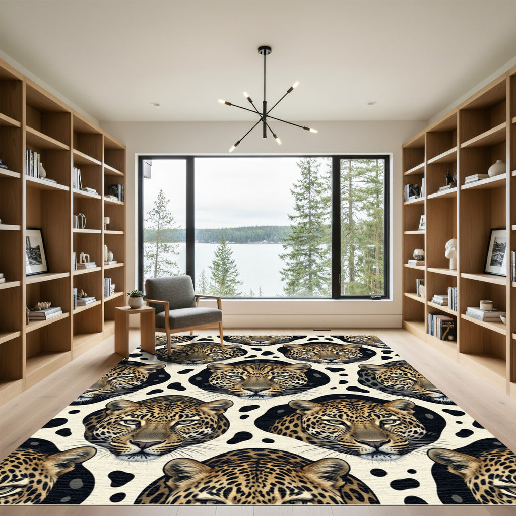 Bold Leopard Faces Cream Ground Rug