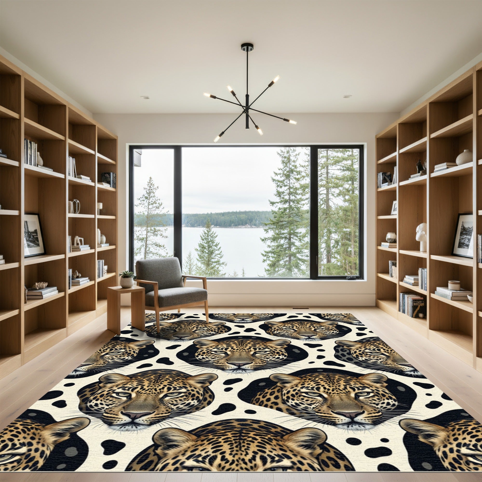Bold Leopard Faces Cream Ground Rug