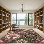 Elegant Pink Floral Damask Scroll Rug