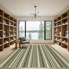 Olive Green Earth Tone Vertical Stripes Rug