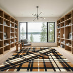 Rustic Tan and Black Plaid Diagonal Rug
