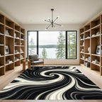 Monochrome Liquid Marble Swirl Rug