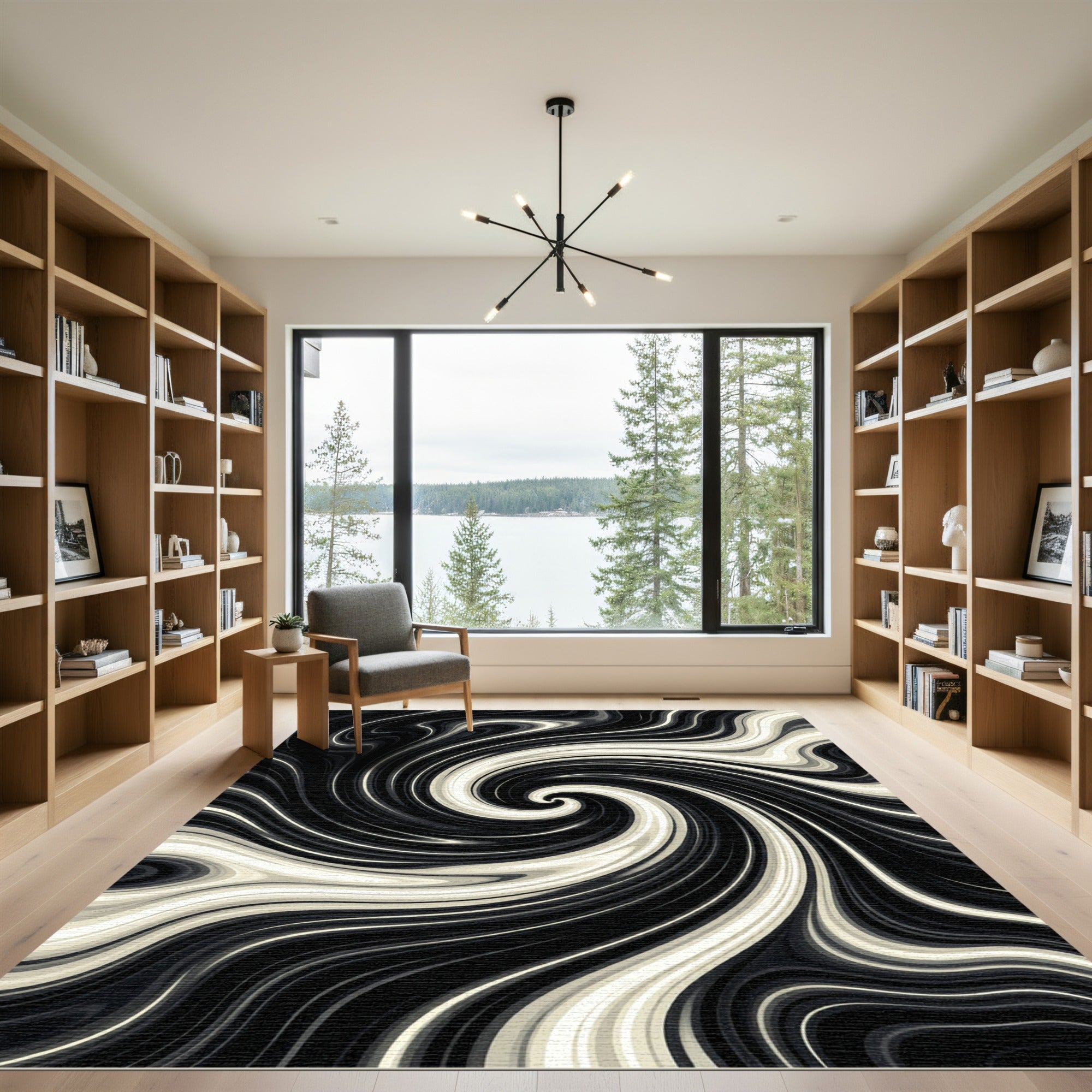 Monochrome Liquid Marble Swirl Rug