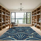 Navy Scalloped Shell Nautical Wave Art Rug