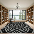 Black Gray Ethnic Medallion Ikat Rug