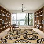 Golden Cheetah Face Floral Symmetry Rug