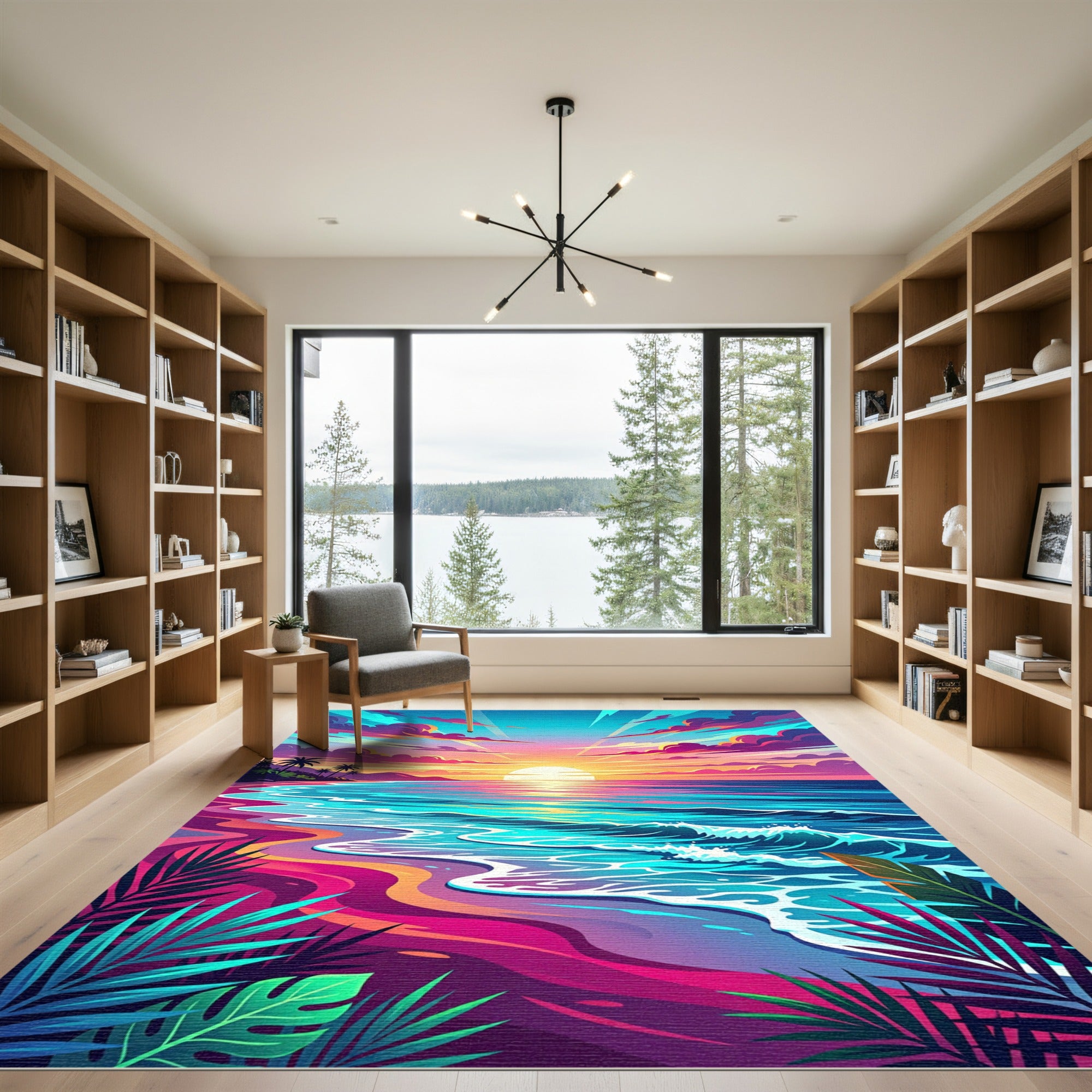 Vibrant Tropical Sunset Shore Ocean Wave Rug