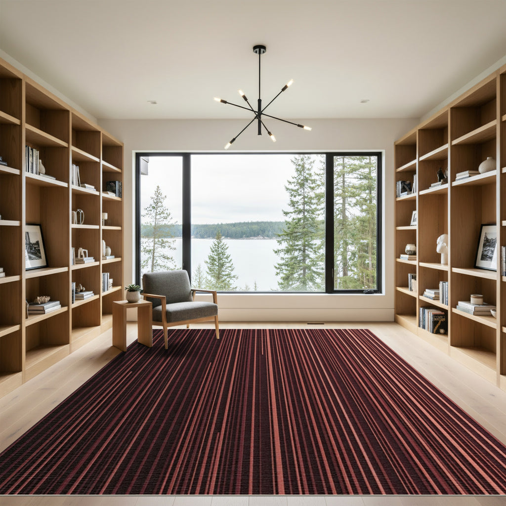 Deep Red Vertical Stripe Rug