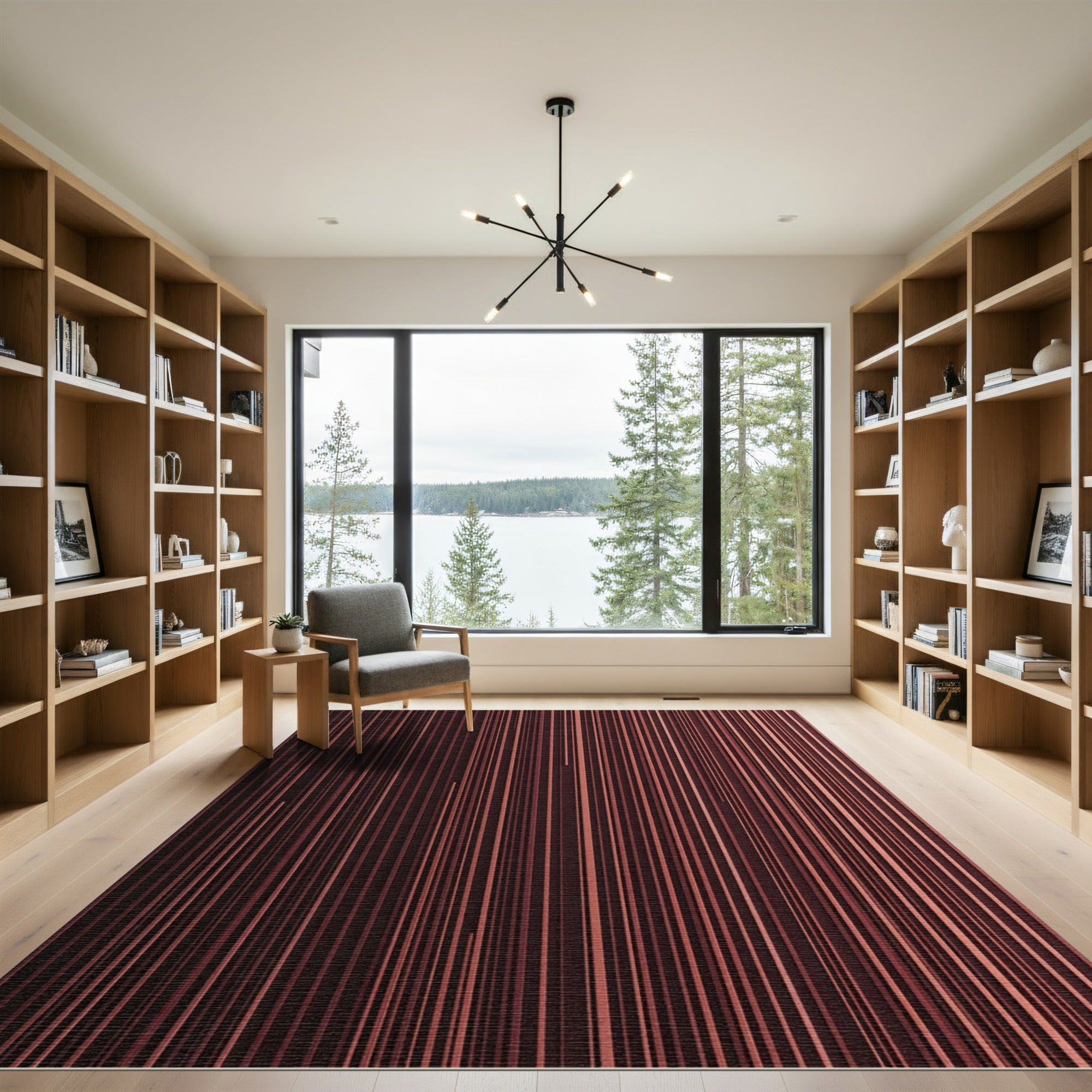 Deep Red Vertical Stripe Rug