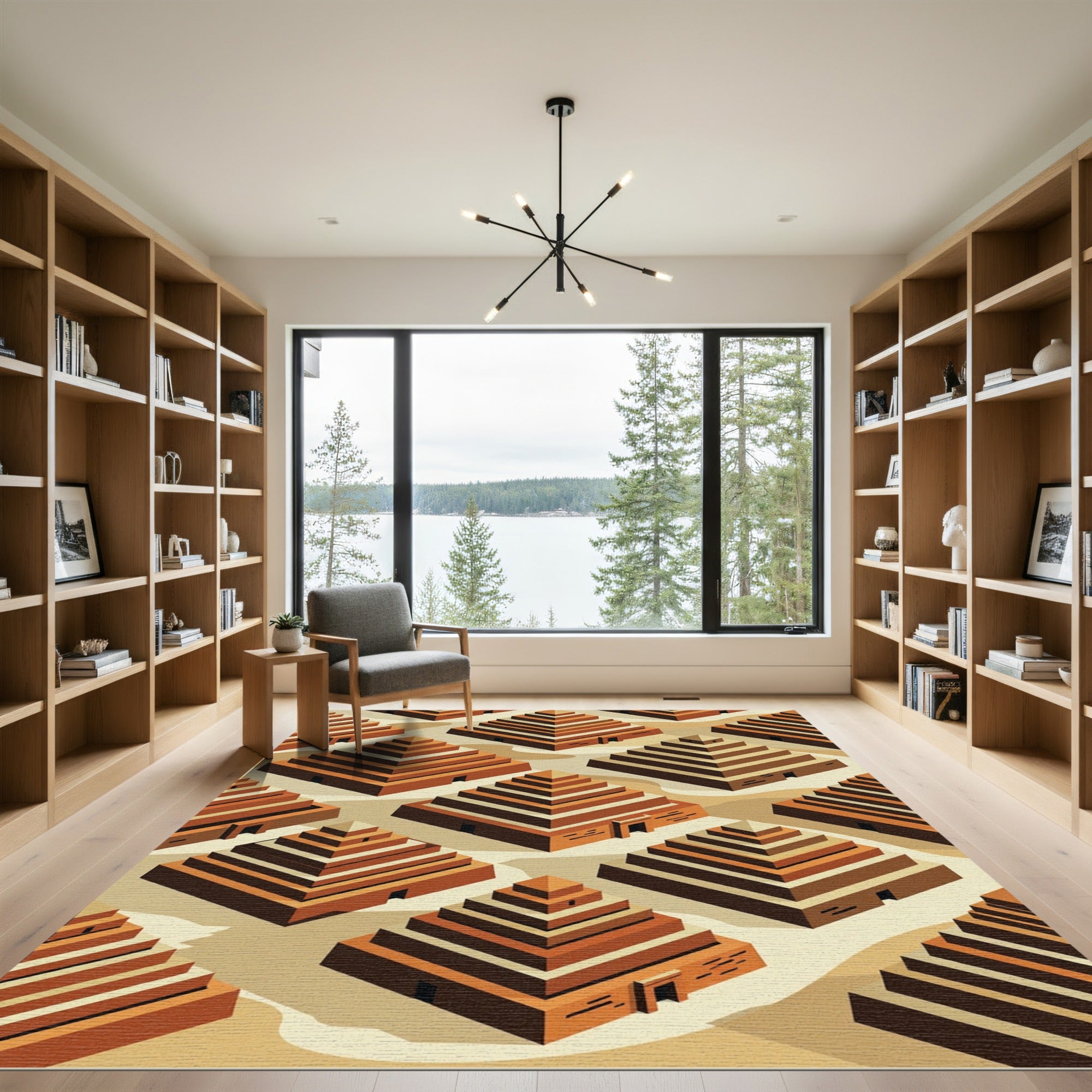 Geometric Stepped Pyramid Terracotta Landscape Rug