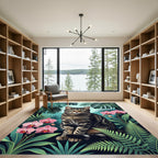 Feline Orchid Garden Lush Jungle Scene Rug