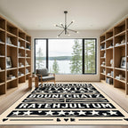 Black White Typography Star Border Rug
