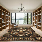 Elegant Golden Lotus Floral Medallion Rug