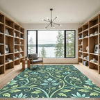 Teal Green Floral Vine Scrolls Rug