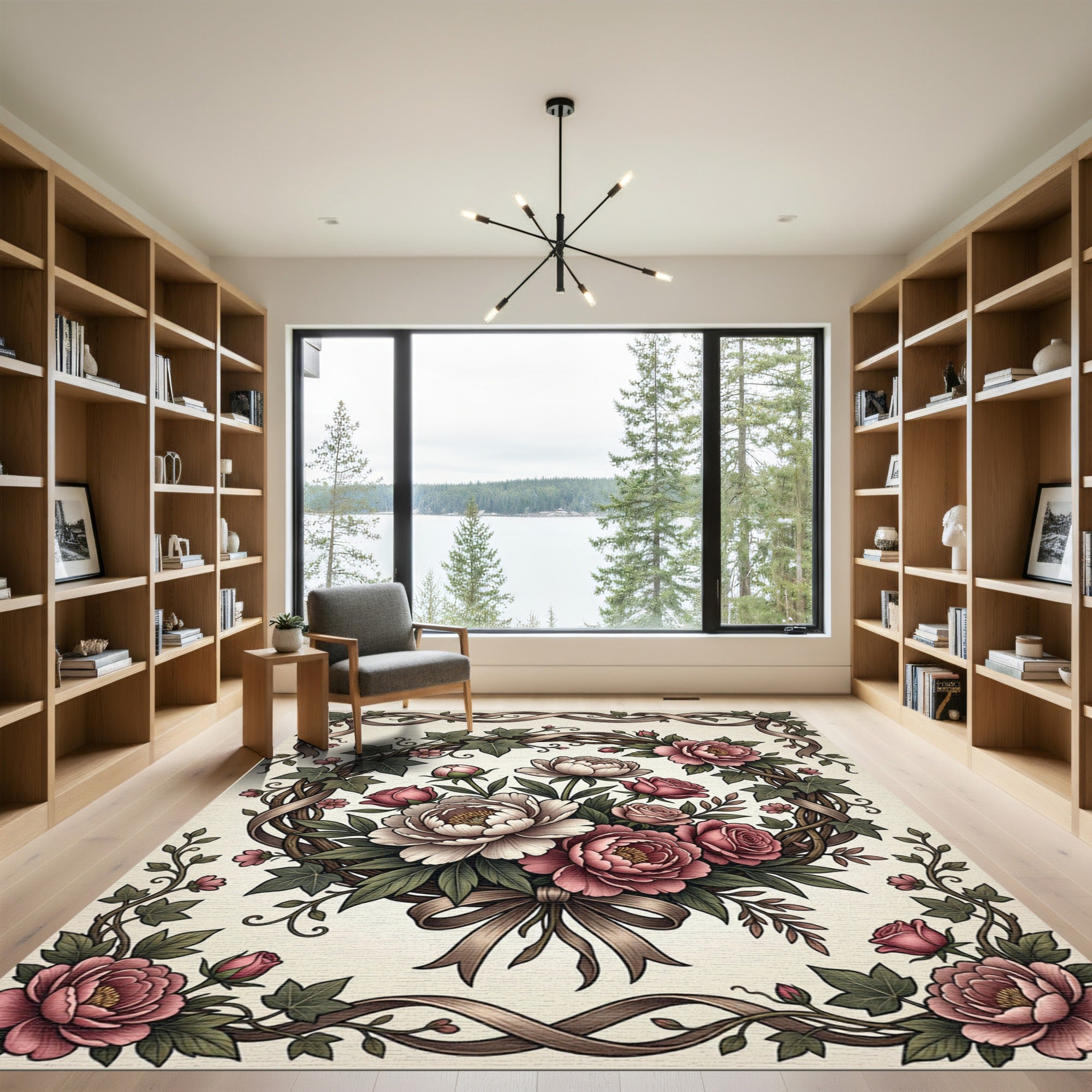 Vintage Dusty Rose Floral Wreath Rug