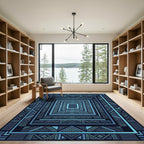 Deep Blue Geometric Abstract Squares Rug