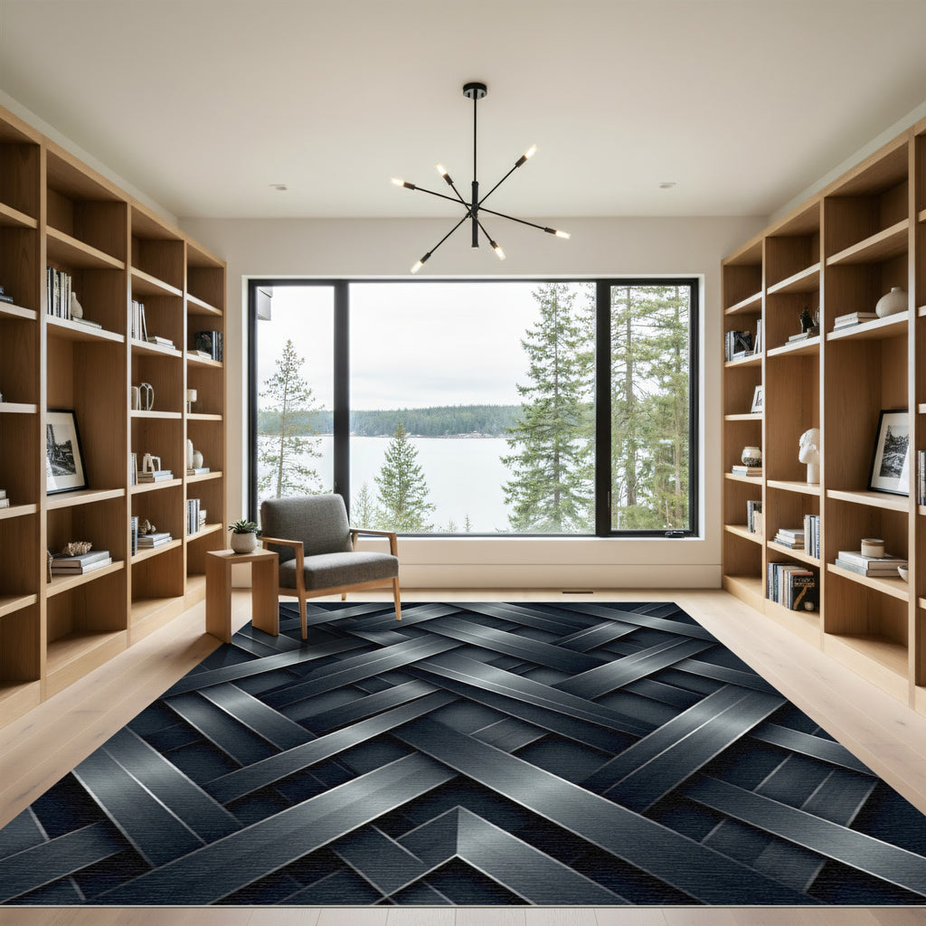 Dark Gray Woven Intersecting Bands Rug