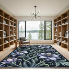 Elegant Blue Lily Twining Botanical Art Rug